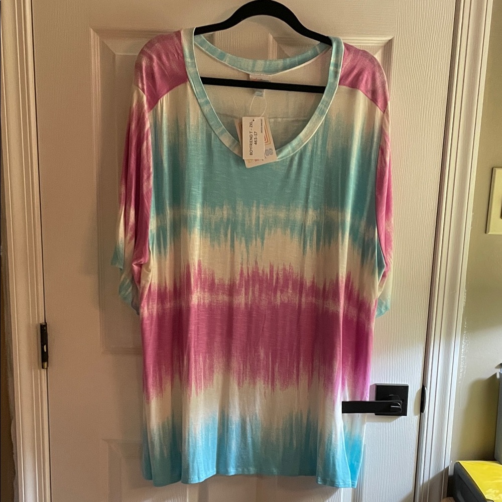 LuLaRoe Tie-Dye Boyfriend Tee - Pink, Blue, and White